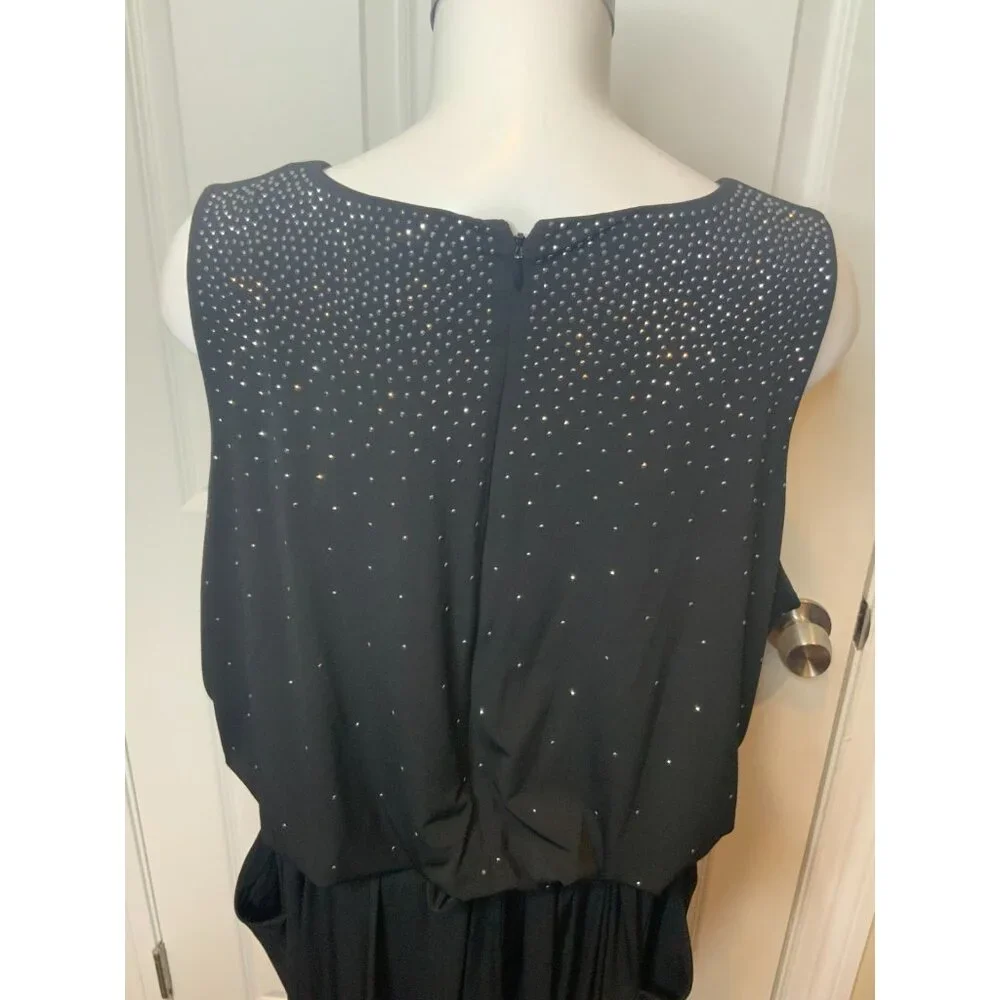 Michael Kors Black Sleeveless Belted Jumpsuit Jewel Sequins NWT $170, Size 2X